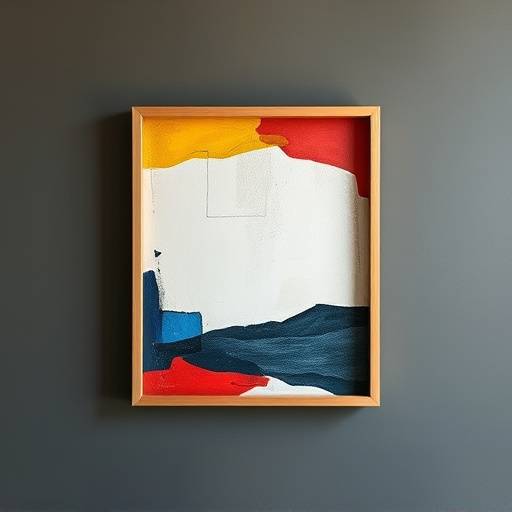 A custom-framed contemporary abstract art piece, with a sleek, minimalist frame complementing the artwork's bold colors and textures.