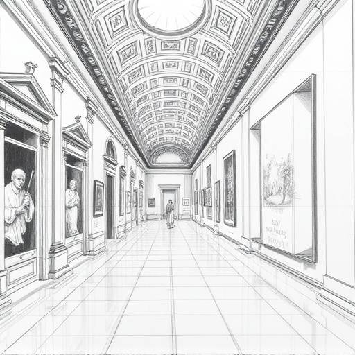 A drawing showing a detailed rendering of the Uffizi Gallery.
