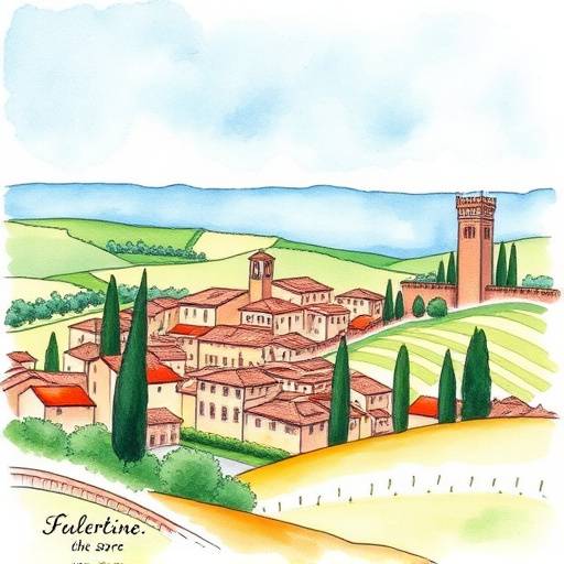 A triptych of Florentine landscapes captured in watercolor, showcasing the vibrant hues and textures of the Tuscan countryside.