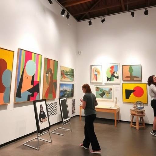 A vibrant contemporary art exhibition in Florence, showcasing the works of local artists