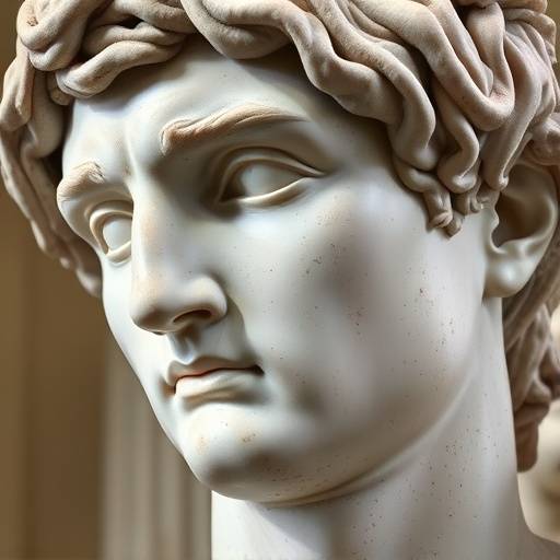 Close-up of Michelangelo's David, highlighting the details and craftsmanship