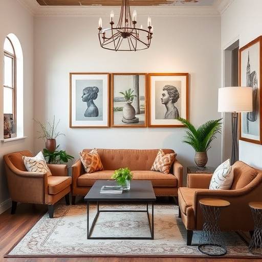 Interior of Bella Arte Studios, showing various artworks and a custom framing area.