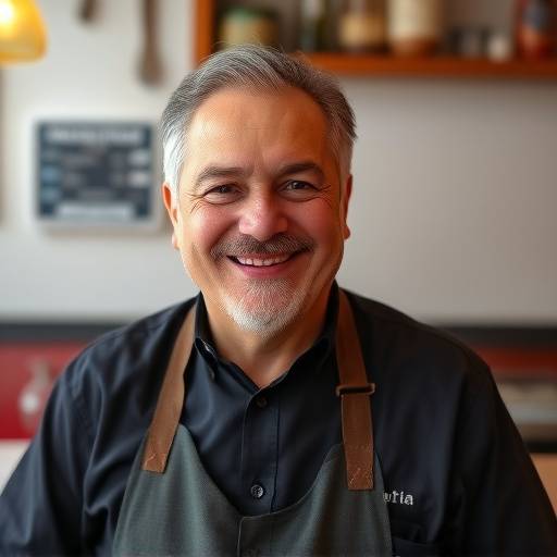 Smiling portrait of Marco Lombardi, owner of Trattoria del Arte