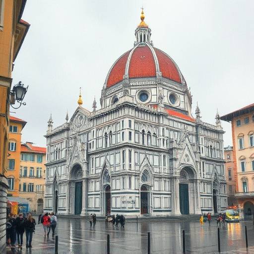 Watercolor painting of the Duomo in Florence on a rainy day